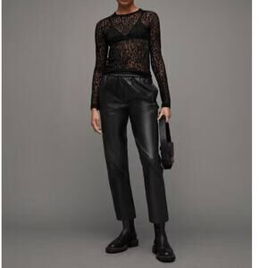 Allsaints Jen Faux Leather Jogger Mid Rise Pants Black Size 8